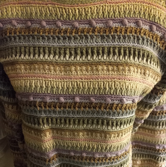 Used,not new, never worn hand knitted multi colored round neck sweater size s. - Picture 2 of 2